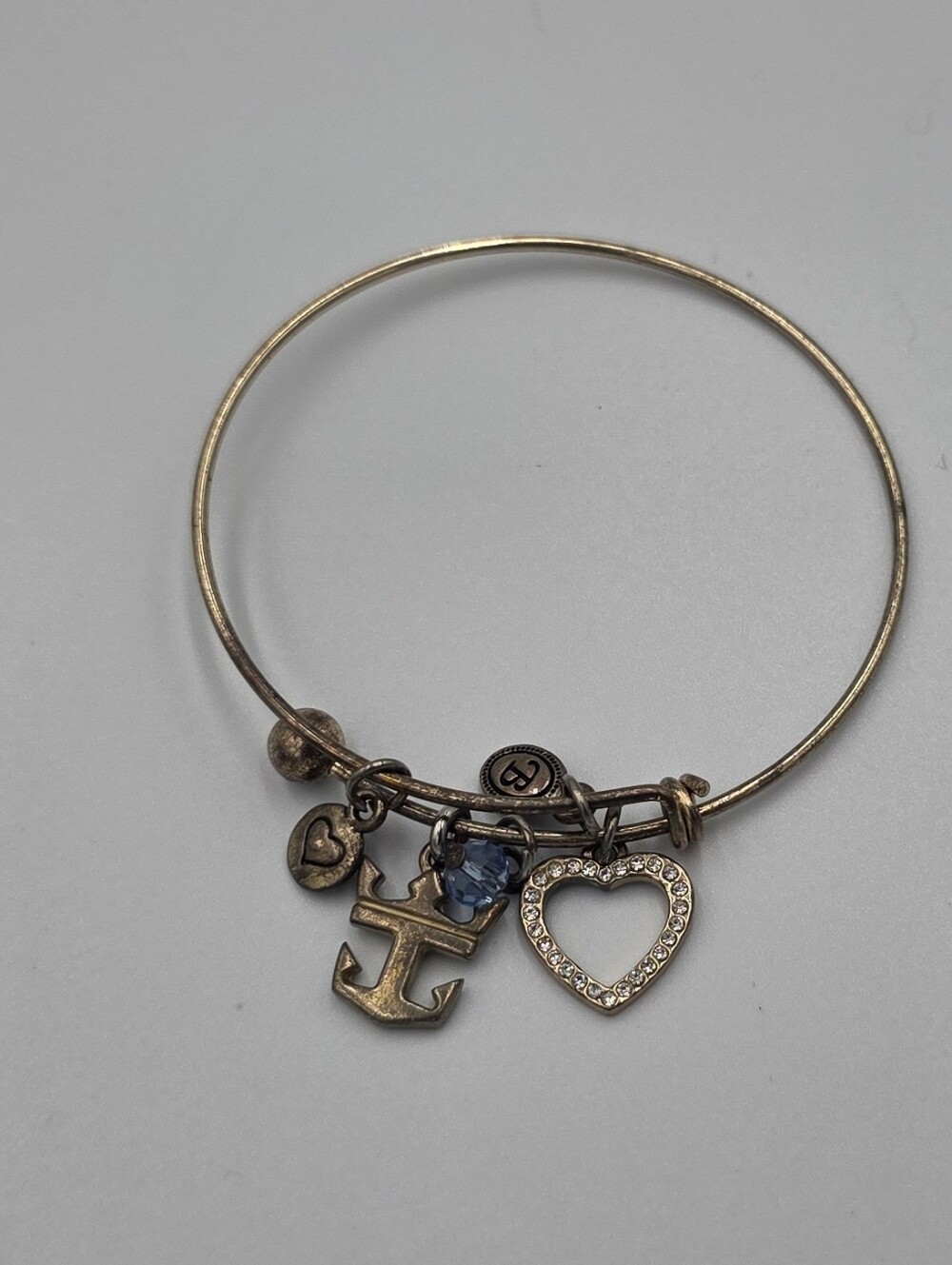 Brighton Anchor & Crystal Heart Charm Bangle Bracelet - Picture 1 of 3